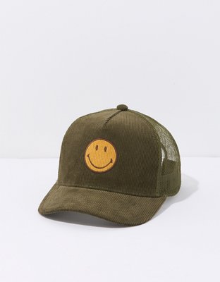 Smiley Corduroy Vintage Trucker Hat - Red