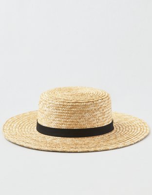 AEO Wide Brim Straw Boater Hat, Natural American Eagle Outfitters