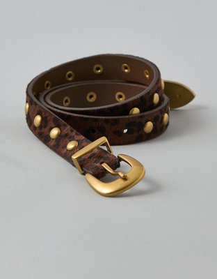 21. American Eagle Brown Leather Boho Studded Belt Size M Medium AE Scalloped Studded Belt | American Eagle main image 4