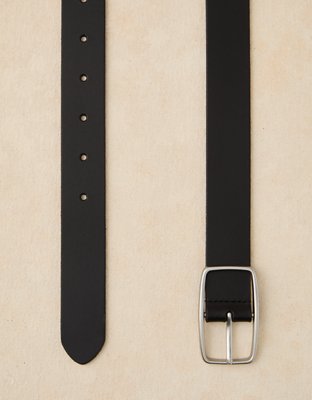 Textured Leather Belt with Rectangular Logo Buckle, Size 28, Medium Weight LEATHER BELT WITH LOGO BUCKLE main image 2