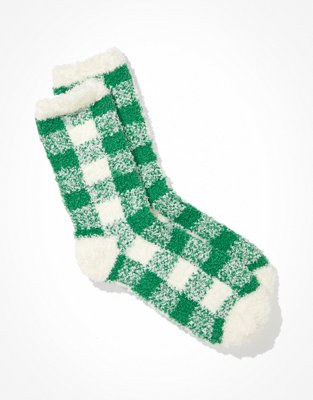 AE Fuzzy Plaid Crew Sock