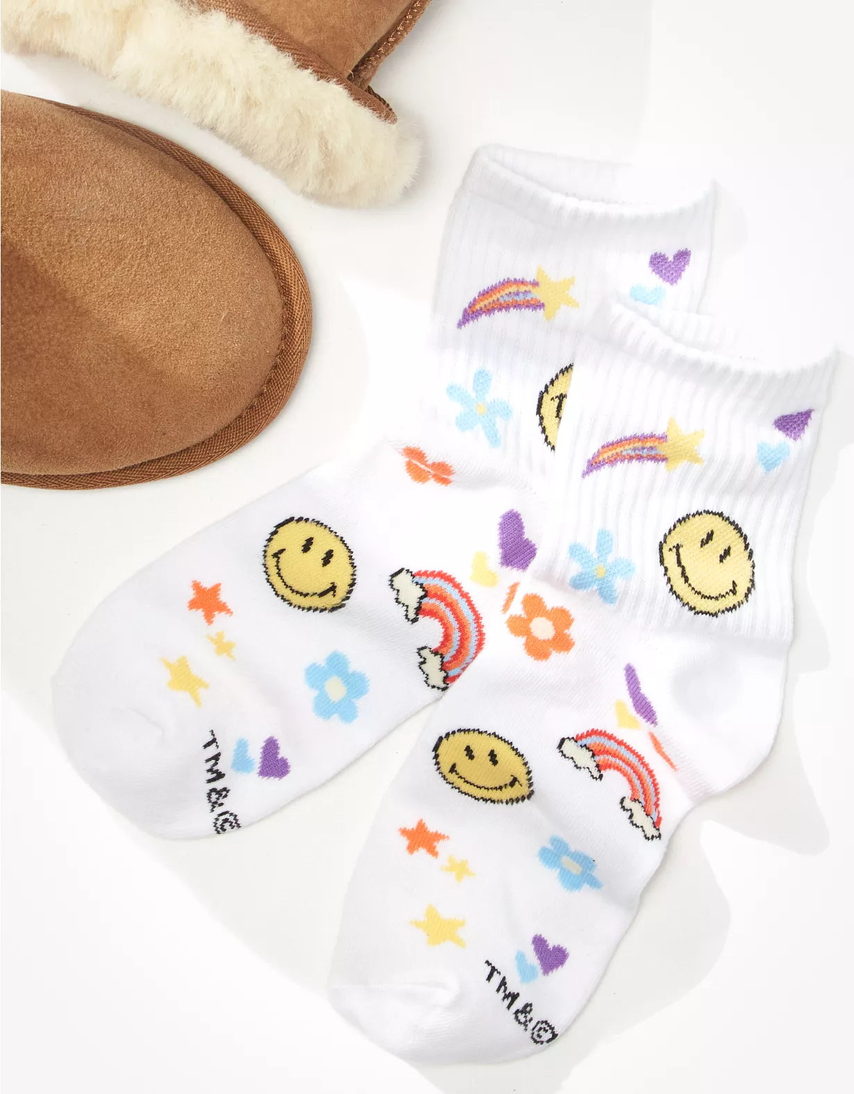 AE Smiley® Sticker Boyfriend Socks