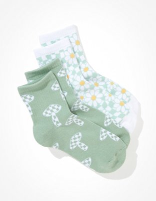 AE Checkered Flower Boyfriend Sock 2-Pack