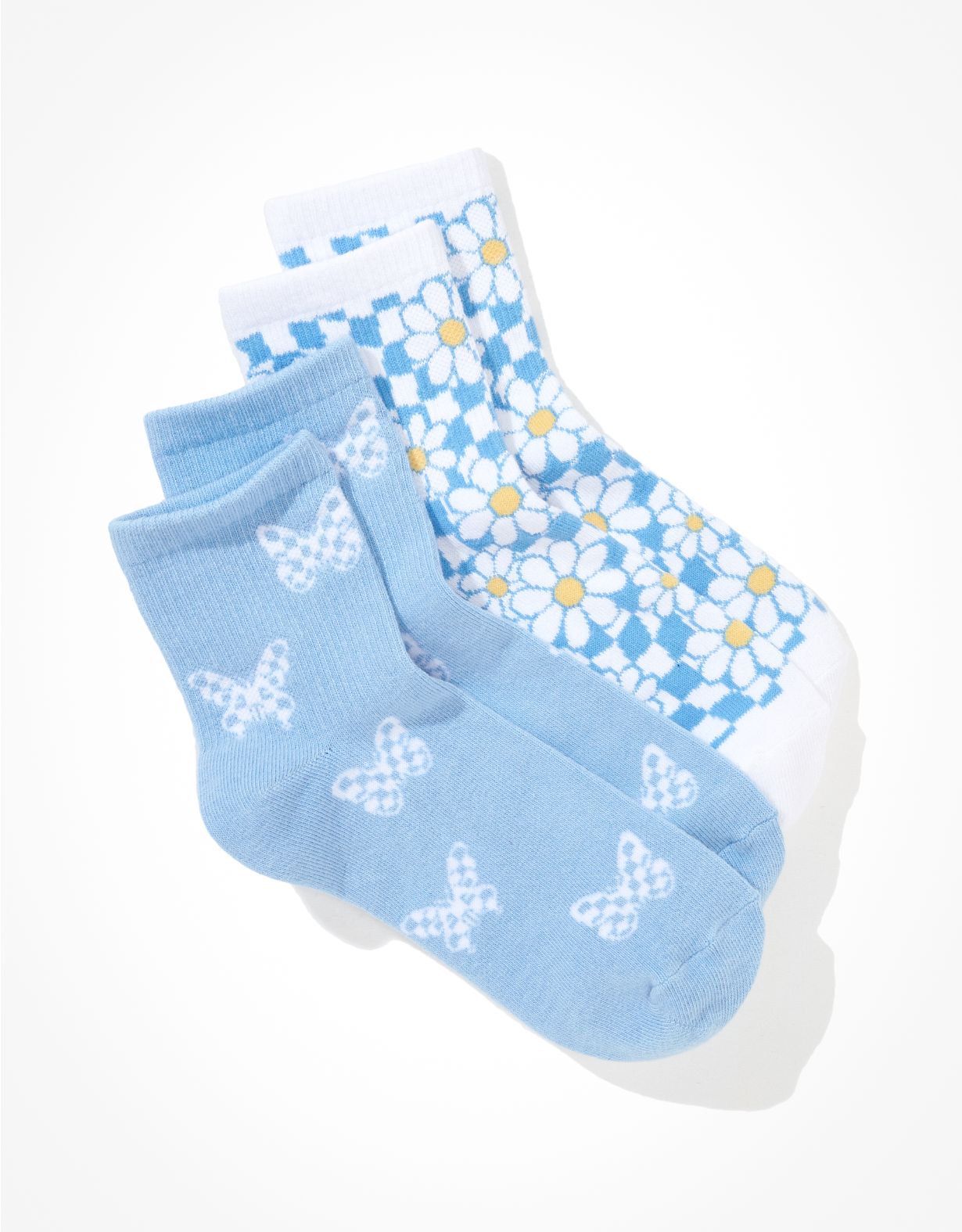 AE Checkered Flower Boyfriend Sock 2-Pack
