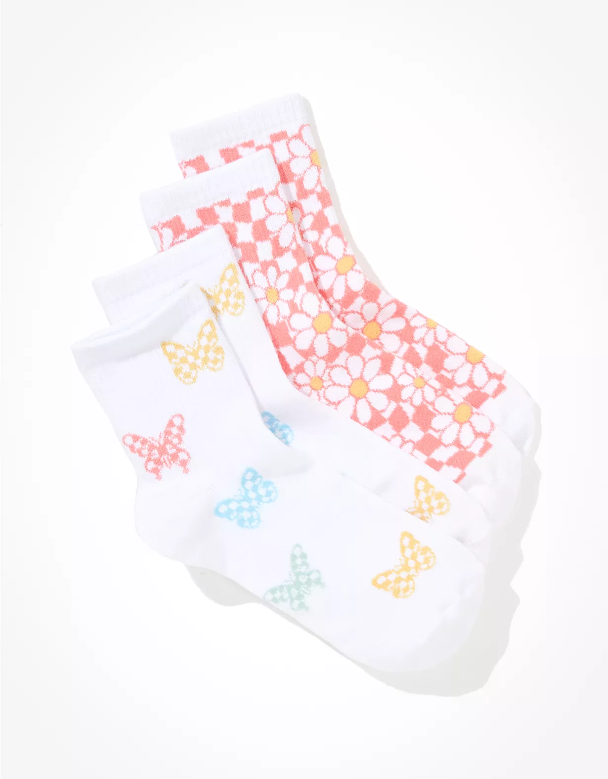 AE Checkered Flower Boyfriend Sock 2-Pack