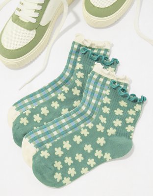 AE Daisy + Gingham Ruffle Boyfriend Sock 2-Pack