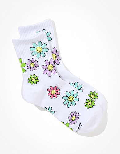 Mi-chaussettes des années 1990 Smiley® à motif floral AE