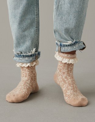 AE Floral Lace-Trim Boyfriend Sock 2-Pack