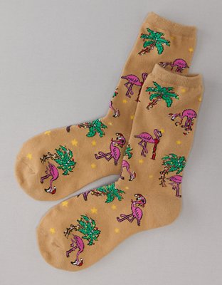 AE Holiday Flamingo Crew Sock