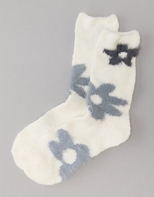 AE Fuzzy Flower Crew Sock