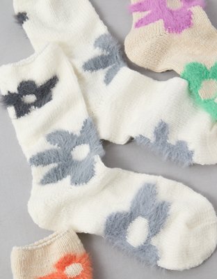 AE Fuzzy Flower Crew Sock