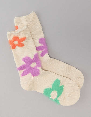 AE Fuzzy Flower Crew Sock