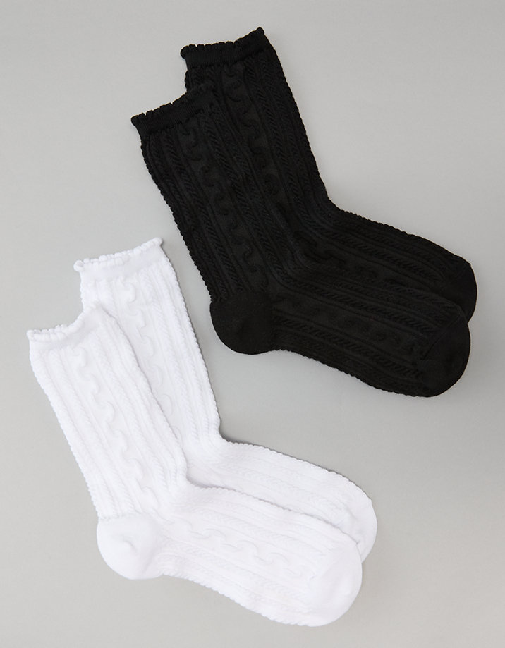 AE Scalloped-Cuff Crew Socks 2-Pack