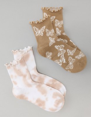 AE Floral Lace-Trim Boyfriend Sock 2-Pack