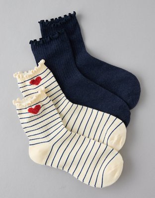 AE Terry Patch Ruffle Boyfriend Socks 2-Pack