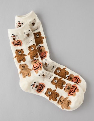 AE Pumpkin Teddy Fuzzy Crew Socks