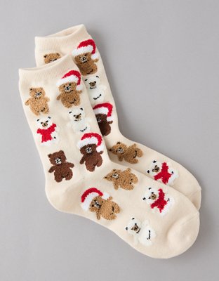 AE Holiday Teddy Bear Crew Socks