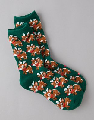 AE Fuzzy Rudolph Crew Socks