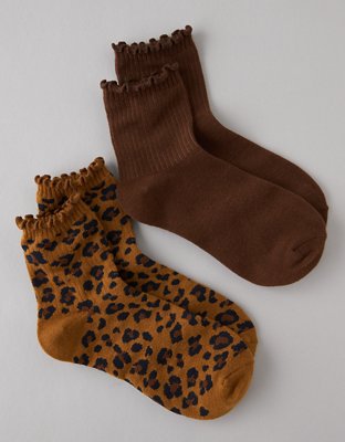 AE Ruffled Leopard Boyfriend Socks 2-Pack