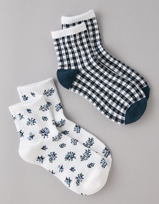 AE Rose and Gingham Boyfriend Socks 2-Pack