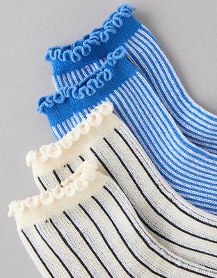 Lot de deux paires de chaussettes petit ami à volants rayés AE