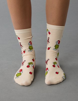 AE Girly Grinch Holiday Crew Socks