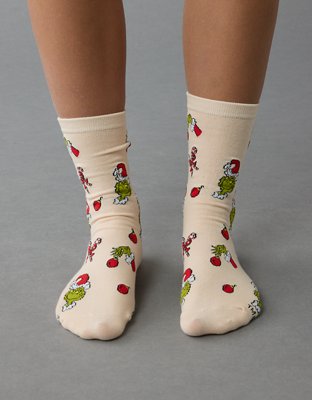 AE Girly Grinch Holiday Crew Socks