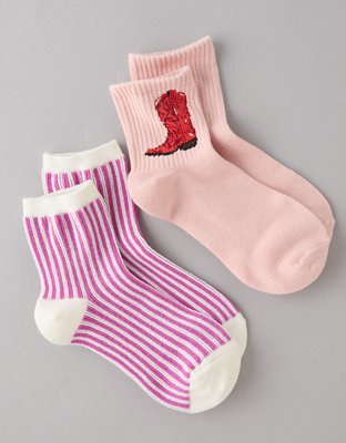 AE Cowboy Boot Striped Boyfriend Socks 2-Pack