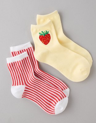 AE Strawberry Striped Boyfriend Socks 2-Pack