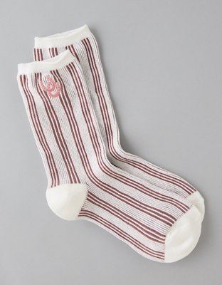 AE Embroidered Striped Crew Socks