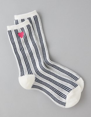 AE Embroidered Striped Crew Socks