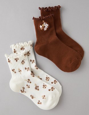 AE Floral Cropped Crew Socks 2-Pack