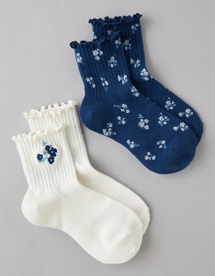 AE Floral Cropped Crew Socks 2-Pack