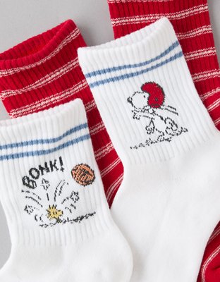 AE Snoopy Football Cropped Crew Socks 2-Pack