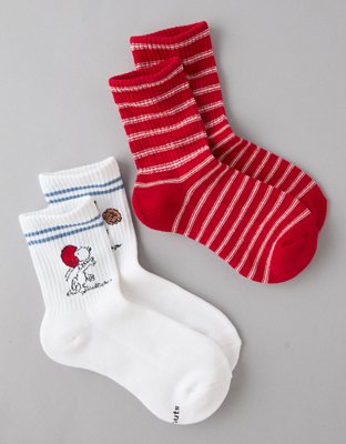 AE Snoopy Football Cropped Crew Socks 2-Pack