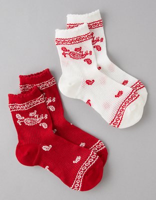 AE Bandana Ruffle Cropped Crew Socks 2-Pack