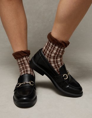 AE Plaid Ruffle Cropped Crew Socks 2-Pack