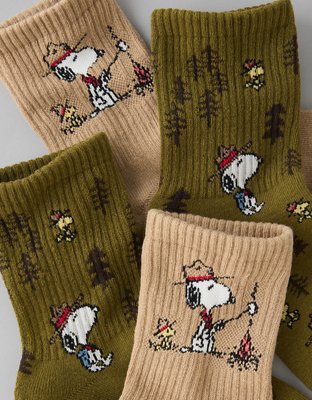 AE Snoopy Campfire Cropped Crew Socks 2-Pack