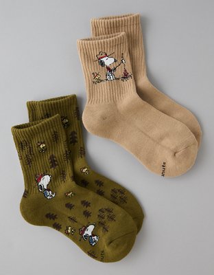 AE Snoopy Campfire Cropped Crew Socks 2-Pack