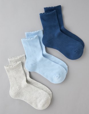 AE Scalloped Cropped Crew Socks 3-Pack