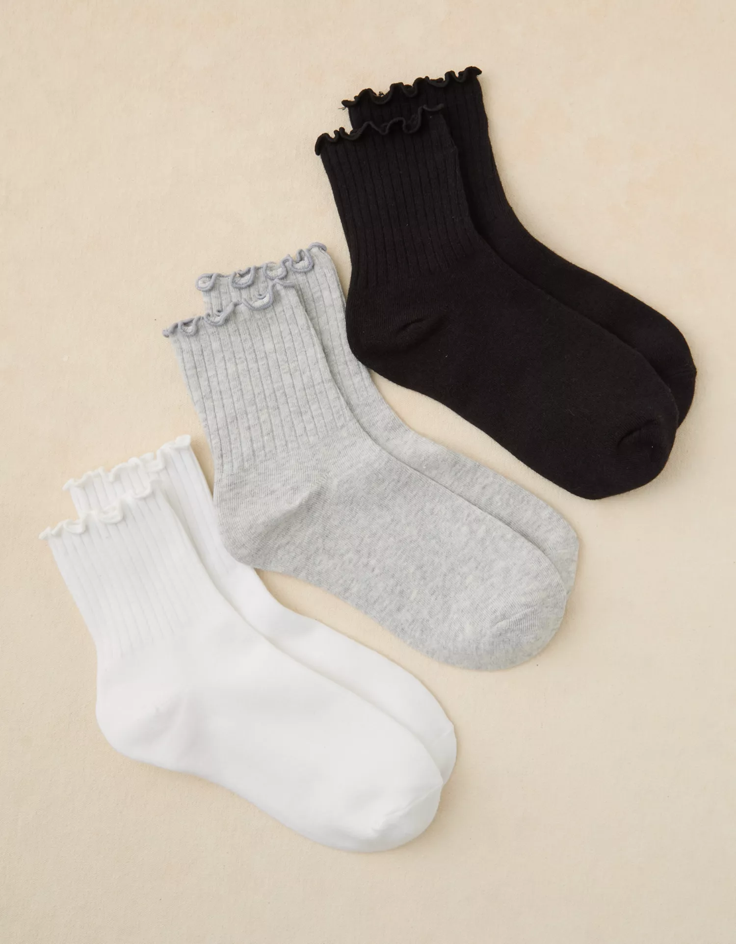 AE Ruffle Cropped Crew Socks 3-Pack - thumbnail 3