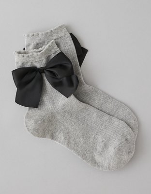 AE Satin Bow Cropped Crew Socks