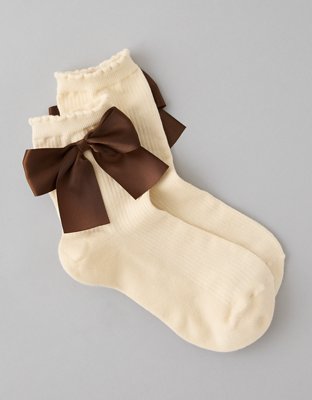 AE Satin Bow Cropped Crew Socks
