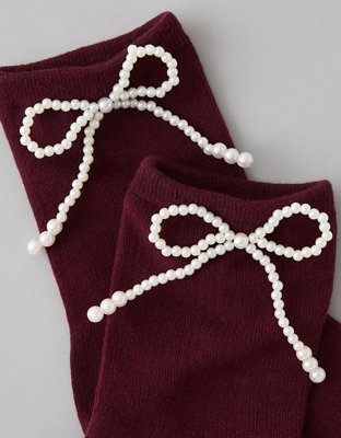 AE Pearl Bow Cropped Crew Socks