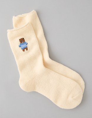 AE Embroidered Teddy Bear Crew Socks
