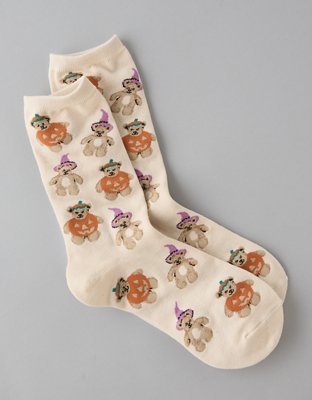 AE Pumpkin Teddy Bear Crew Socks
