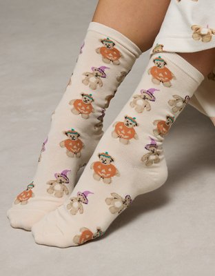 AE Pumpkin Teddy Bear Crew Socks