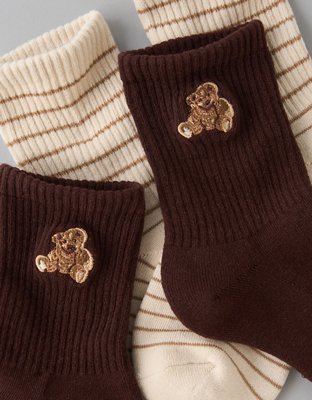 AE Teddy Bear Cropped Crew Socks 2-Pack