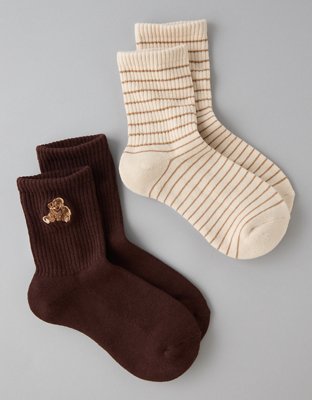 AE Teddy Bear Cropped Crew Socks 2-Pack