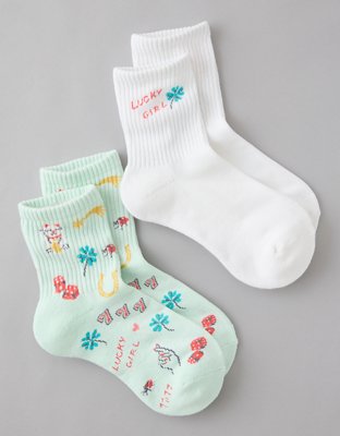 AE Lucky Girl Cropped Crew Socks 2-Pack